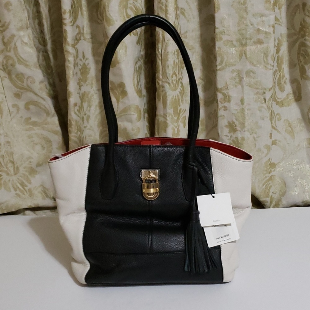 Calvin Klein Leather Handbags Blk/Wht/Red